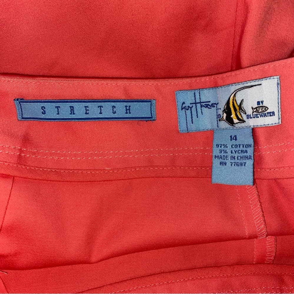 Guy Harvey coral pink stretch cotton poplin flat front crop capri pants size 14 - Picture 5 of 6